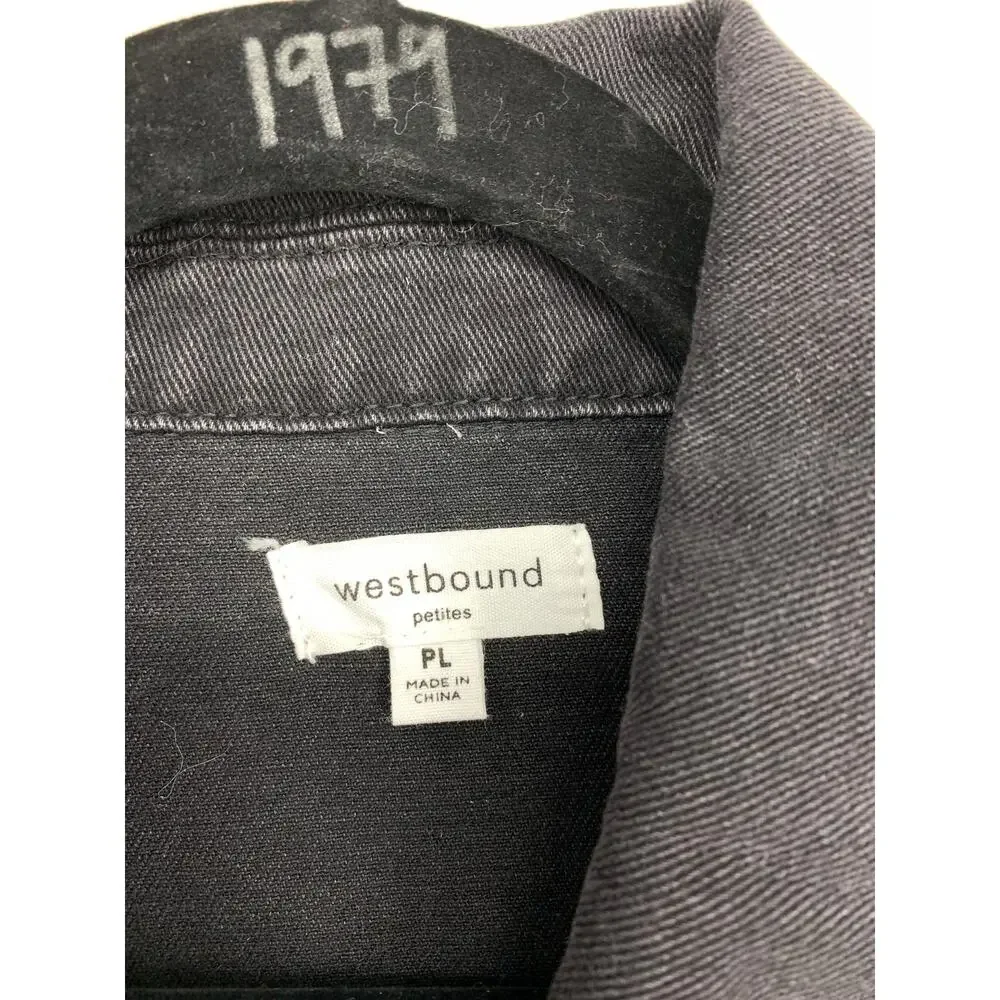 Westbound Petites Denim Jacket Womens PL Raw Hem Washed Black Oversized NEW